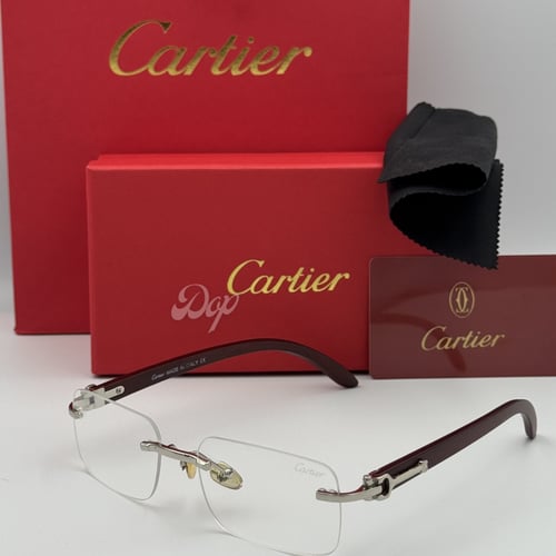 نظارة كارتير خشبي فضي بدون أطار بعدسة شفافة