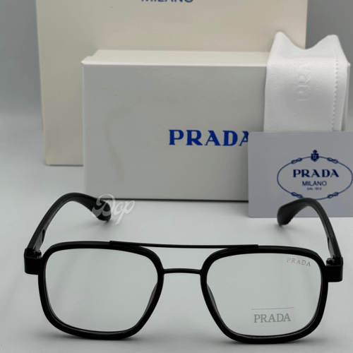 نظارة برادا مربعة أسود كامل بعدسة شفافة