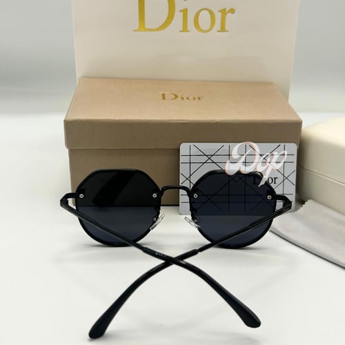 نظارة ديور أسود دائري بعدسة سوداء