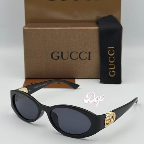 نظارة قوتشي أسود بيضاوي بعدسة سوداء