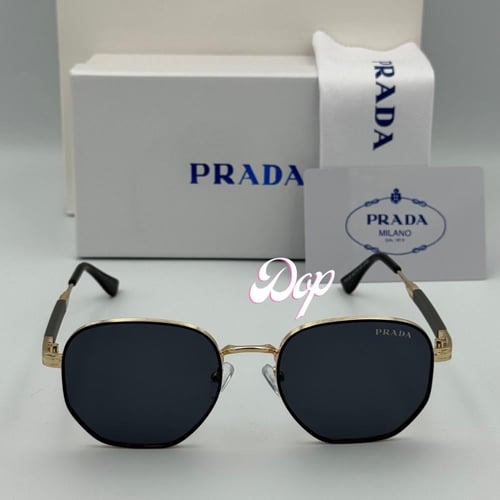 نظارة برادا سداسي ذهبي بعدسة سوداء