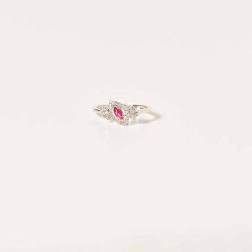 Diamond ring and white gold with red stone