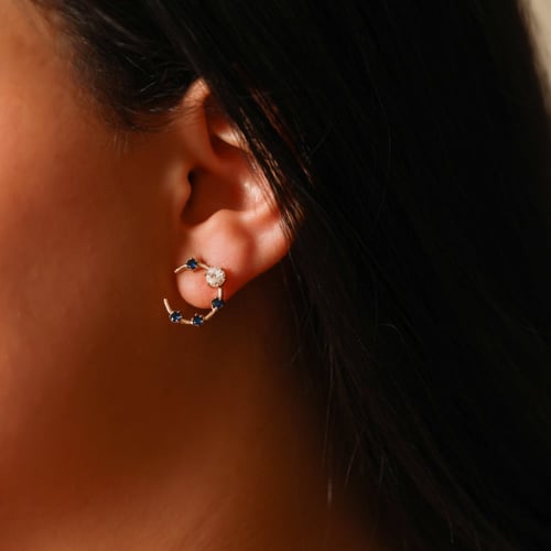 حلق ذهب اصفر والماس وحجر ازرق