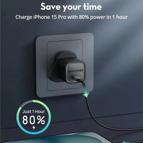 فيش منزلي 20 واط مع كيبل Type-C شركة Ravpower