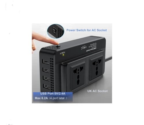 محول الطاقه للسياره بقوة 200w ومعدل 12فولت لون أسو...