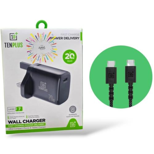 فيش جداري 20w مع كيبل Type-C-Type-C قماشي شركة TEN...