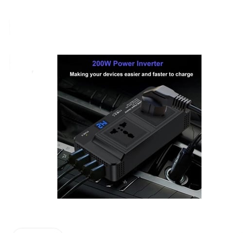 محول الطاقه للسياره بقوة 200w ومعدل 12فولت لون أسو...