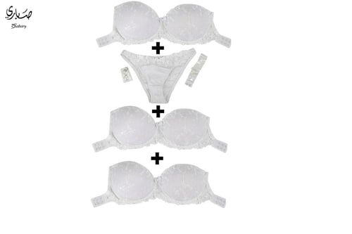 طقم حمالة صدر نسائية وكلوت مع سير شفاف (عبوة) 3 قط...