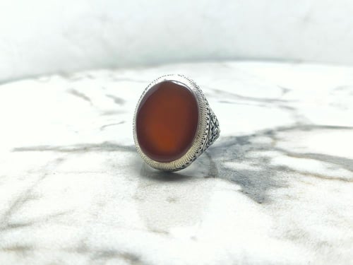 خاتم عقيق يماني احمر رماني فاخر