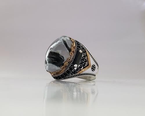 خاتم عقيق يماني فضة 925