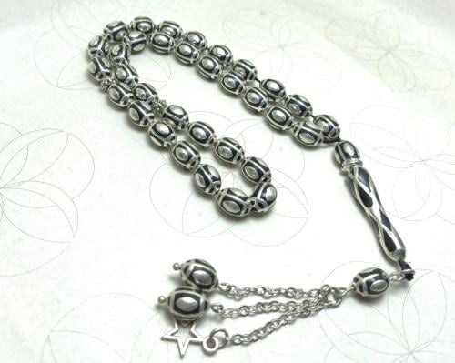 سبحة فضة فاخرة نقش أسود