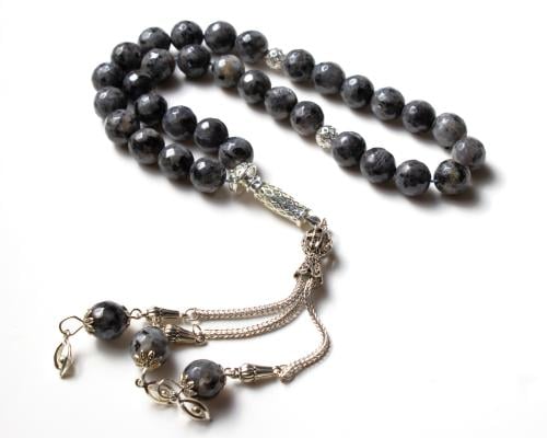 سبحة عقيق من البازلت الرمادي 33 حبة