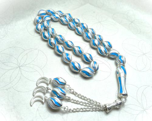 سبحة فضة فاخرة نقش فيروزي