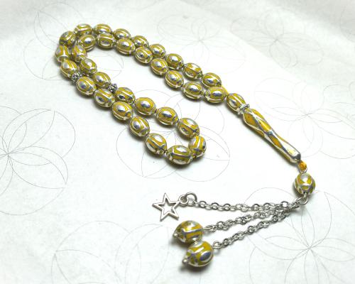 سبحة فضة فاخرة نقش كهرماني