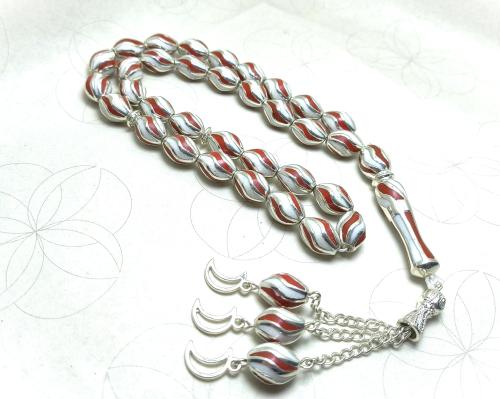 سبحة فضة فاخرة نقش أحمر