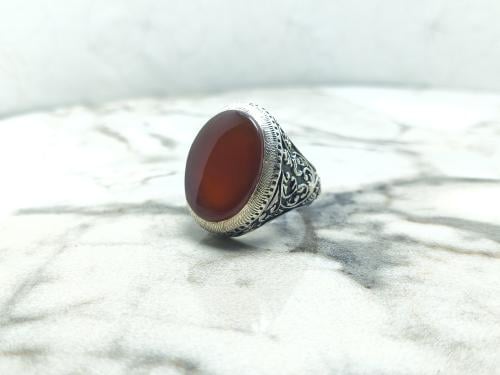 خاتم عقيق يماني احمر رماني فاخر