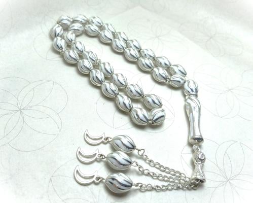 سبحة فضة فاخرة نقش أبيض صافي