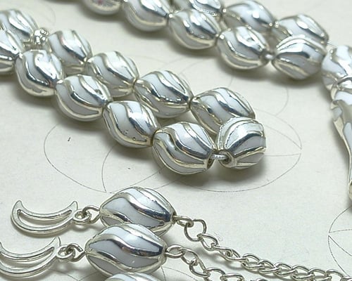 سبحة فضة فاخرة نقش أبيض صافي