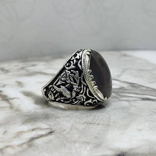 خاتم عقيق يماني مصور نقش غزالة