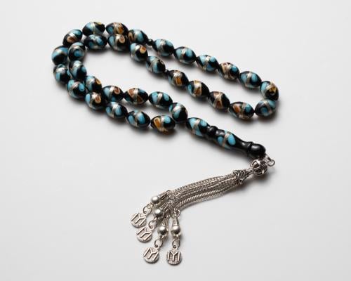 سبحة خشب الكوك ثلاثية الألوان فيروزية كهرمانية 33ح...