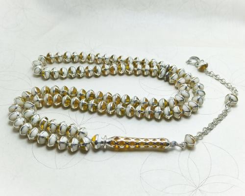 سبحة فضة فاخرة 99 حبة من العظم والكهرمان