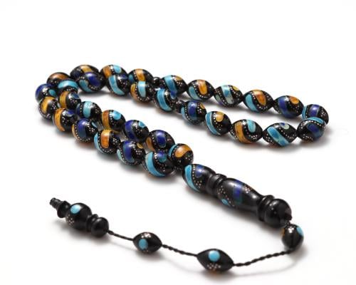 سبحة كوك فضة مزينة بالفيروز والكهرمان