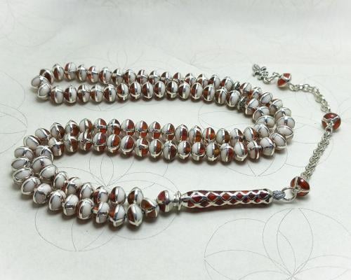 سبحة فضة فاخرة 99 حبة من العظم والياقوت