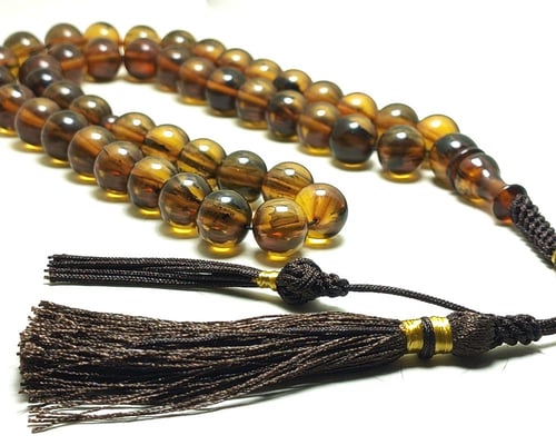 سبحة زعفران لون "عسلي موشح" (ماربل)