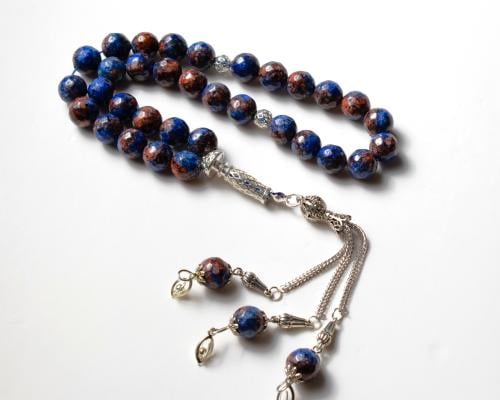 سبحة عقيق أزرق فاخرة 33 حبة