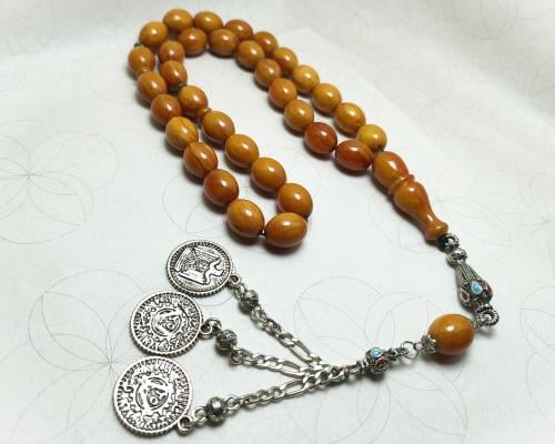 سبحة فاتوران تركي لون عسلي داكن مع عملات