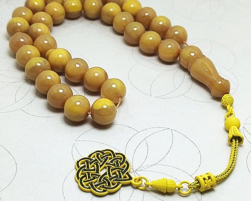 سبحة فاتوران تركي لون عسلي معرق (مكس أصفر )