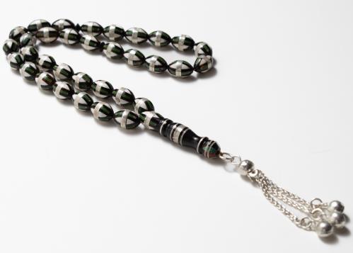 سبحة كوك فضة فاخرة مزينة بالعاج والعقيق