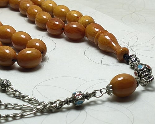 سبحة فاتوران تركي لون عسلي داكن مع عملات