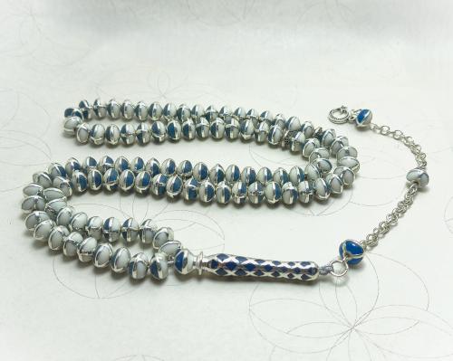 سبحة فضة فاخرة 99 حبة من العظم والفيروز