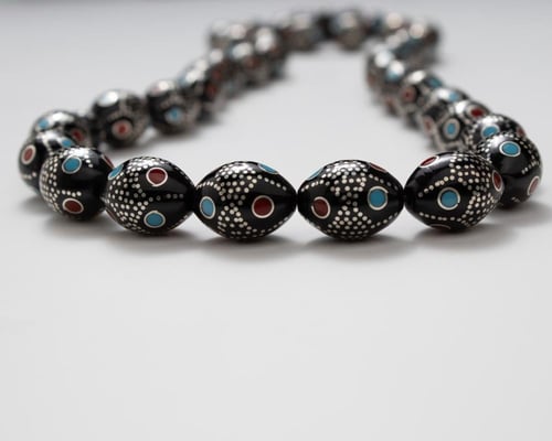 سبحة كوك فضة فاخرة مرصعة بالفيروز والمرجان