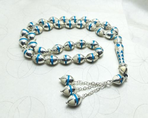 سبحة فضة فاخرة من العظم والفيروز