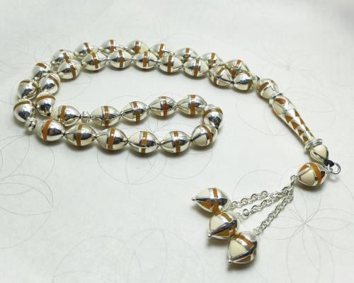 سبحة فضة فاخرة من العظم والكهرمان