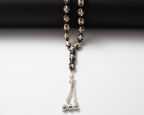 سبحة كوك فضة فاخرة مزينة بالعاج والعقيق