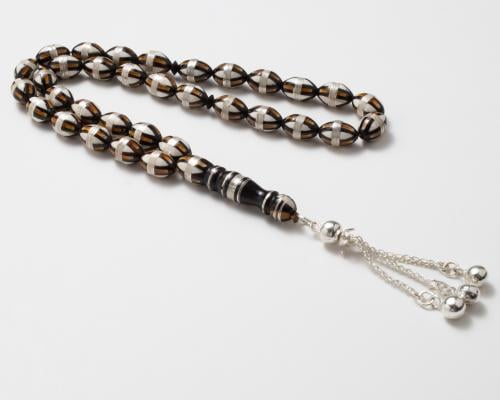 سبحة كوك فضة فاخرة مزينة بالعاج والعقيق