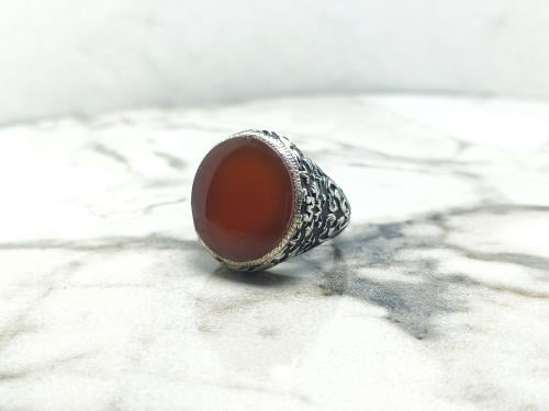 خاتم عقيق يماني رماني دائري راهي نقش فاخر