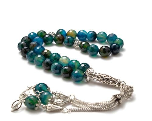 سبحة عقيق أزرق شفاف 33 حبة