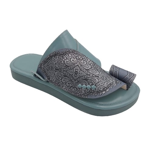 نعال شرقي مطرز تركواز أخضر غامق