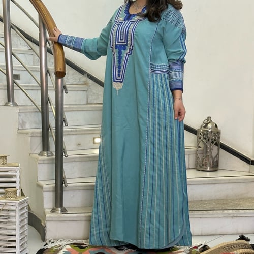 جلابية بتطريز أمامي (سماوي وأزرق) #89