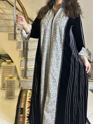 جلابيه من المخمل الاسود مع الكشمير المطرز #278