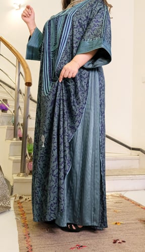 جلابية حرير وقطن (سماوي مشجر) #132