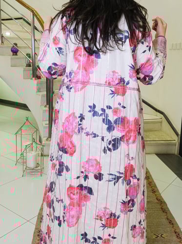 جلابية قطن حرير زري بتطريز أمامي (تشجير وردي) #143