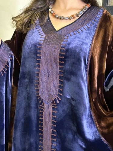 جلابية مخمل فرنسي (نيلي وبني داكن) #53