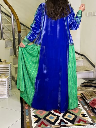 جلابية مخمل فرنسي وحرير (نيلي وأخضر) #54