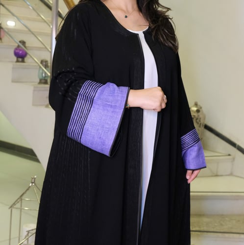 عباية كريب ولينن (أسود وموف) #138