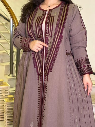 عباية من اللينن باللون الجيشي الفاتح #196